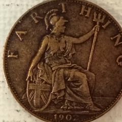 Four English Farthing Coins 1896 to 1932