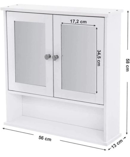 Double Mirror Doors Bathroom Cabinet, Wall Cabinet, Storage Cupboard, Wall-Mounted Storage Unit, Adjustable Height Shelves, 56 x 13 x 58 cm, White (FREE POSTAGE)