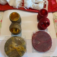 Christmas Beaded Napkin Rings and Coasters - New