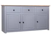 Sideboard Grey 135x40x80 cm Solid Pinewood Panama Range