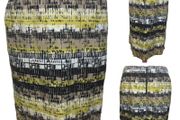 M&amp;S Yellow Multi Geometric Print Linen Blend  Pencil Skirt Pockets Lined  Uk 14