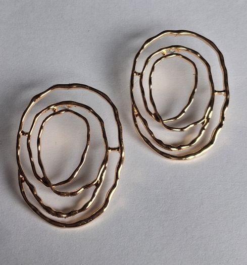 Gold Organic Abstract Concentric Oval Textured Hoop Earrings