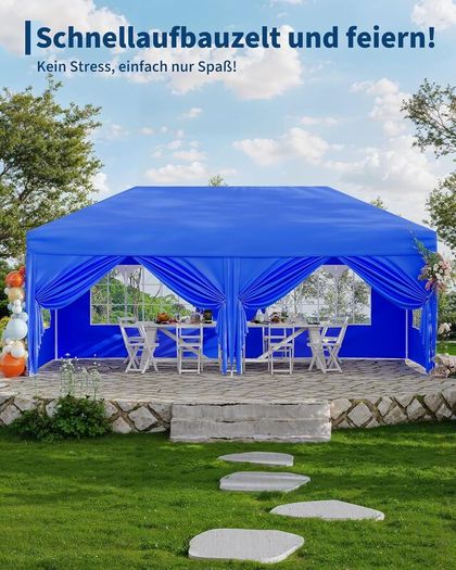 3m x 6m folding tent accordion 4 side panels 2 curtains + transport bag Waterproof Stable Flat Foldable Gazebo Popup Garden Tent