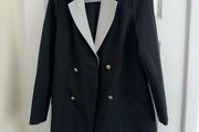 River Island Women's Black with White Trim Double Breasted Longline Coat/ Blazer - Size 8
