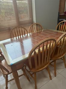 Solid Pine table & chairs with glass top