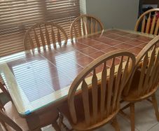 Solid Pine table & chairs with glass top