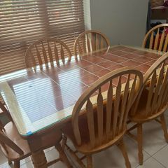 Solid Pine table & chairs with glass top