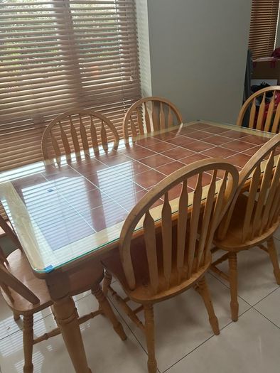 Solid Pine table & chairs with glass top