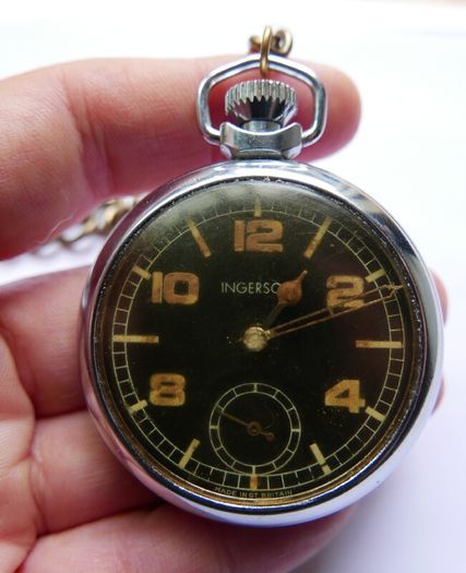 Vintage Ingersoll Pocket Watch with Military style dial (in working order)