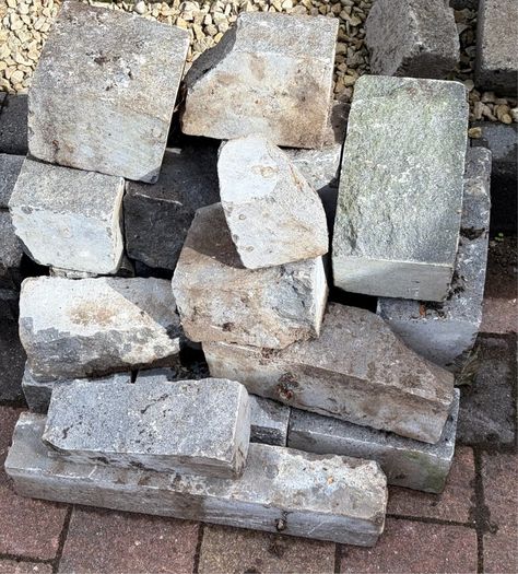Mixed sizes of cut limestone blocks