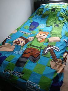 Reversable Minecraft single bed cover set.