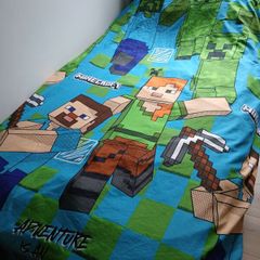Reversable Minecraft single bed cover set.