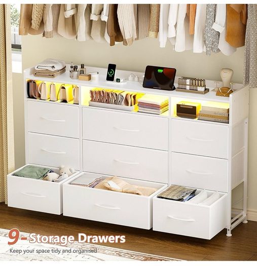 Chest of Drawers with Charging Station and LED Light