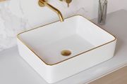 White Ceramic Rectangular Countertop Sink 48x37x14cm Countertop Basin, Cloakroom Lavatory Vanity, High Gloss Finish, Stain Resistant, Easy Clean Ceramic