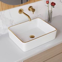 White Ceramic Rectangular Countertop Sink 48x37x14cm Countertop Basin, Cloakroom Lavatory Vanity, High Gloss Finish, Stain Resistant, Easy Clean Ceramic