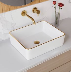 White Ceramic Rectangular Countertop Sink 48x37x14cm Countertop Basin, Cloakroom Lavatory Vanity, High Gloss Finish, Stain Resistant, Easy Clean Ceramic