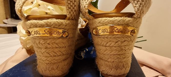 Carl Scarpa Brittany Leather Espadrille Wedge Shoes in Cognac