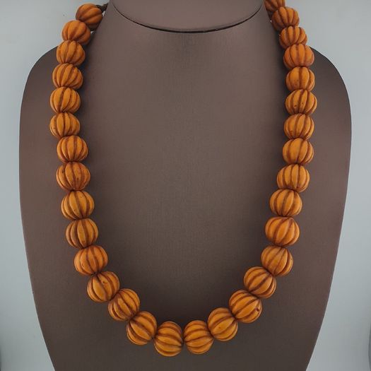 Antique African Orange Melon Shape Glass Beads Strand Necklace