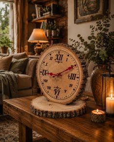 Large Handmade Natural Wood Clock  One of a Kind Personalised Inscription