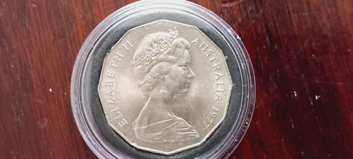 1977 Queen's Silver Jubilee 50 cent coin, historical rare coin, Australian coin