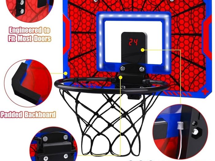 Mini Basketball Hoop Children's Indoor Basketball Basket in Room Wall Mounted with Electronic Scoreboard, Children's Toy Basketball Gift Boy 3-8 Years