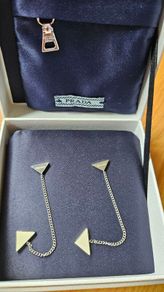 Prada Triangle Sterling Silver Chain Drop Earrings