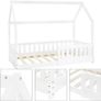 Childrens House Bed 80x160 cm White Pine, Montessori Wooden Roof Frame with Fall-Out Protection and Slatted Base, Solid Single Floor Bed for Boys and Girls, Kids Sturdy Playhouse Style Image 4