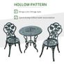 3-Piece Outdoor Garden Bistro Set, Cast Aluminium Antique Floral Print Coffee Table and Two Single Seat with Umbrella Hole, Green Image 3