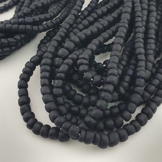 Antique African Style Dark Black Blue 5-6.6mm Glass Beads Necklace Strand
