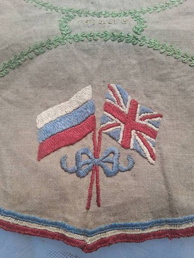 WW1 Embroidered Linen Tray Runner and Tea Cosy