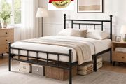 4ft6 Double Bed Frame Heavy Duty Steel Bed with Headboard and Footboard Black Metal Slat Support and 32cm Underbed Storage Space Easy Assembly, No Box Spring Needed, Platform Noise-Free