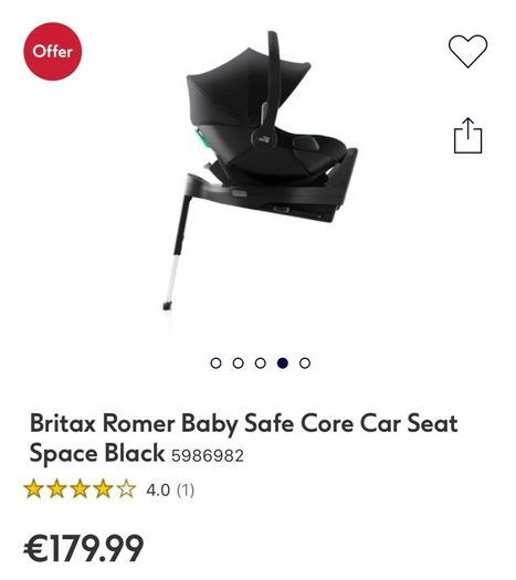 Baby seat Britax Romer Baby safe core birth -83cm car seat and isofix bought new May 2024