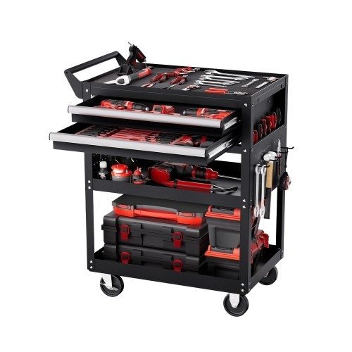5-Tier Tool Cart with Wheels, 400 lbs Load Capacity, Rolling Work Cart with 2 Drawers & Pegboard, Mechanic Tool Storage Organizer with Locking System for Garage, Warehouse and Repair Shop, Black