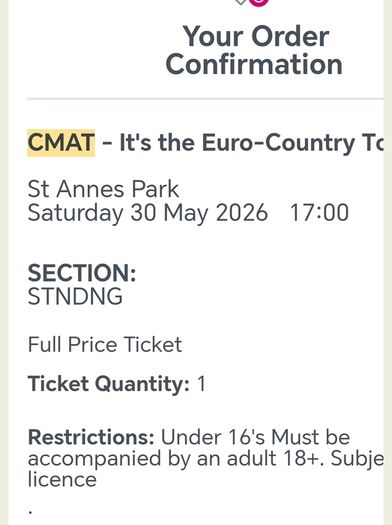 1 x ticket :.: CMAT @ St Anne's park, Dublin :.: 30 May