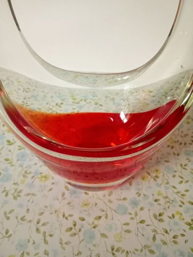 Vintage Murano Art Glass Basket Vase Red And Clear Glass.