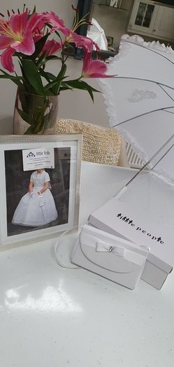 LITTLE FOLK communion dress, bolero, veil, bag, shoes, socks, gloves Sz 8 years - Rrp 450 in total