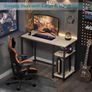 Computer Desk 100cm with 2-Tier Shelves Sturdy Home Office Desk with Large Storage Space Modern Gaming Desk Study Writing Laptop Table for Small Spaces, Oak Image 4