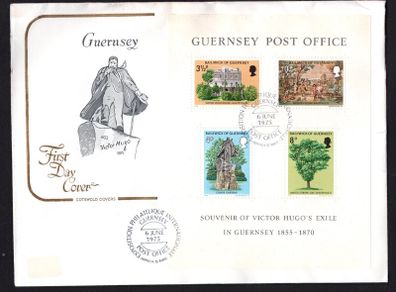 1975 Guernsey Victor Hugo's Exile in Guernsey Miniature Sheet Commemorative Stamps Addressed First Day Cover (FDC)