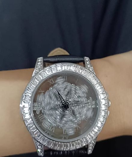 Crystal Covered Rotating Watch with Black Strap (quartz)