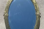 Vintage copper arts and crafts style framed mirror with original chain