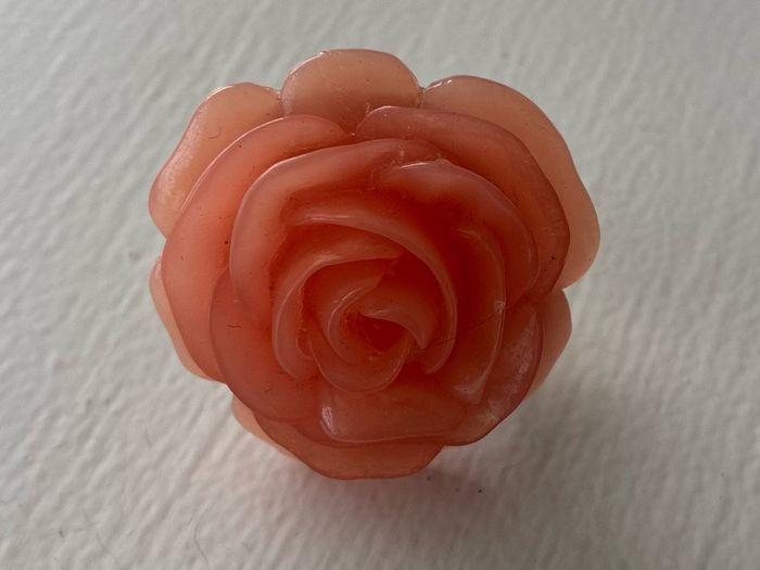 Y2K-style kitsch coral pink resin rose ring