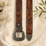 Luxury Handcrafted Genuine Leather Belt Vintage Floral Embossed Brown Leather Casual & Western Style Belt Image 5