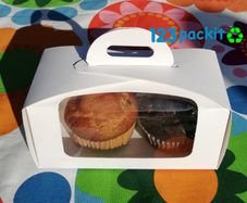 Lot of 10 Double White Cupcake boxes with clear window and tag perfect for muffins and cupcakes