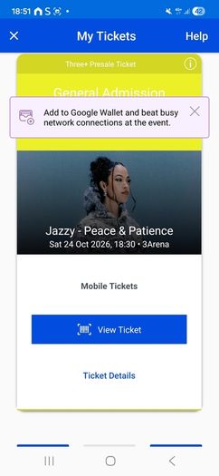 jazzy ticket Saturday 24th 3arena