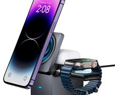 Hoco CQ8 Foldable 3-in-1 Magnetic Wireless Fast Charger Grey
