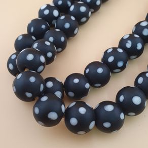 Vintage African Style White Dotted Glass Beads Strands Necklace