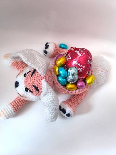 Handmade Crochet Bunny Basket Easter Gift Organizer No Contents