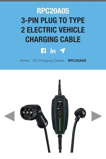 3-pin Plug To Type 2 Electric Vehicle Charging Cable
