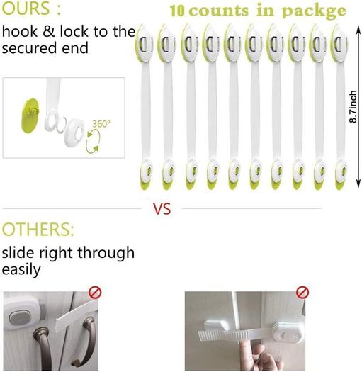 Child Safety Locks, Flow.month 10 Pack Child Safety Cupboard Locks, No Tools or Drilling Needed, Baby Cabinet Locks for Kitchen Cabinets, Drawers, Appliances, Closet, Kitchen, Fridge and Oven, Trash