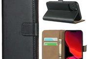 iPhone 11, 12 Leather Wallet Case with Stand - Black